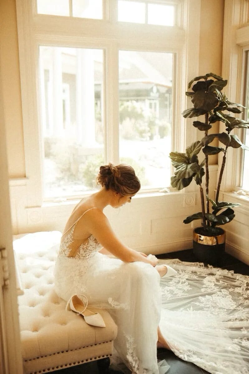 Soft bridal updo photographed from the back